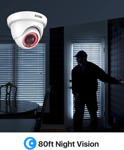ZOSI 2.0MP HD 1080P 1920TVL Hybrid 4-in-1 TVI CVI AHD 960H CVBS CCTV Dome Security Camera Indoor Outdoor, 80ft Night Vision, IP66 Weatherproof for HD-TVI, AHD, CVI and CVBS/960H Analog DVR(White) in Kuwait