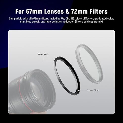 NEEWER 67-72mm Step Up Ring Adapter (2 Pack) with Cleaning Cloth, Ultra Slim Aluminum Alloy Lens Filter Adapter Ring for 67mm Camera Lens to Use 72mm Filter in Kuwait