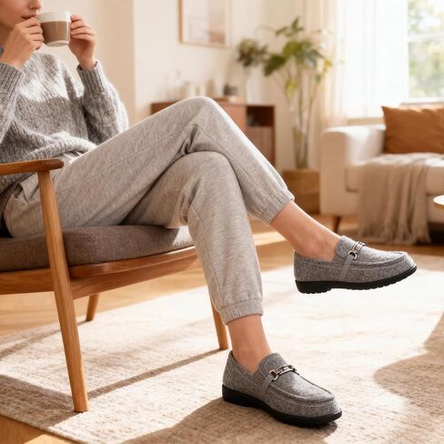 ERGOfoot Women Orthopedic Slippers with Arch Support,Anti-Skid,Grey/W10 | Moccasin House Shoes for Pain Plantar Fasciitis,Removable Orthotic Insoles, Slip-on, Indoor Outdoor, Wide Foot in Kuwait