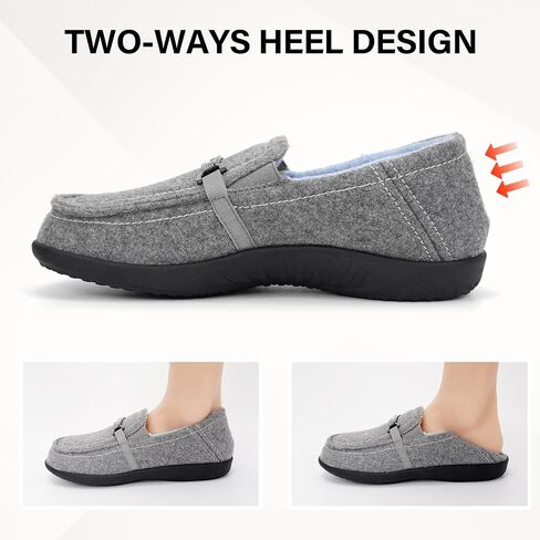 ERGOfoot Women Orthopedic Slippers with Arch Support,Anti-Skid,Grey/W10 | Moccasin House Shoes for Pain Plantar Fasciitis,Removable Orthotic Insoles, Slip-on, Indoor Outdoor, Wide Foot in Kuwait