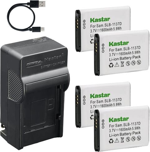 Kastar 2-Pack Battery and AC & USB-C Charger, Compatible with Samsung SLB-1137D, for i80 i85 i100 NV11 NV24HD NV30 NV40 NV100HD NV103 NV106 HD TL34HD Cameras in Kuwait