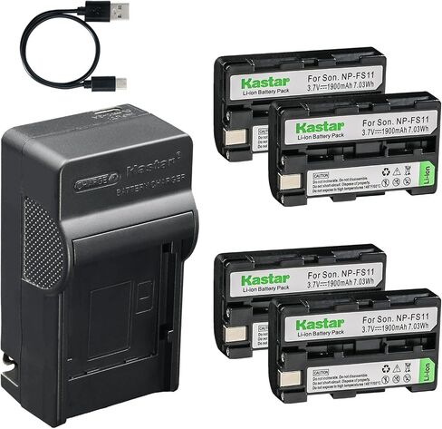 Kastar 4-Pack Battery and AC & USB-C Charger, Compatible with Sony NP-FS11 NP-FS10 NP-FS12 NP-F10 FS21 FS31, for DCR-PC1 PC2 PC3 PC4 PC5 TRV1VE DSC-F505 P1 P30 Cameras in Kuwait