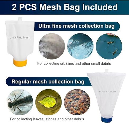 POOLAZA Pool Vacuum Bag Replacement for T3310 Series, Standard & Fine Mesh | 2-Pack Replacement Bags, Standard Mesh for Leaves & Debris, Ultra Fine Mesh for Small Particles, Secure Twist Lock Design in Kuwait