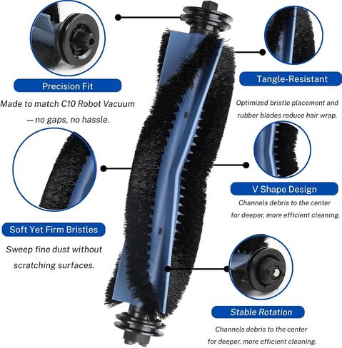 Replacement Parts Compatible with eufy Robot Vacuum C10, 8 Filter Sets + 8 Side Bruhses + 2 Rolling Brushes accessories for C10 with Self Emptying in Kuwait