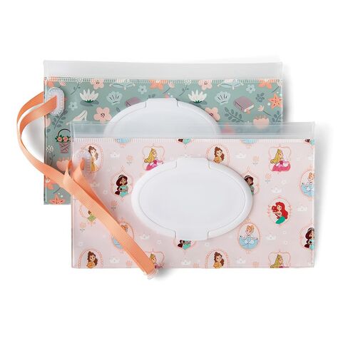 Disney Baby by J.L. Childress Reusable Wet Wipes Case Pouch - Refillable Baby Wipes Dispenser, Travel Essential for On the Go, Portable Holder with Wrist Strap - Princess, 2 Pack in Kuwait