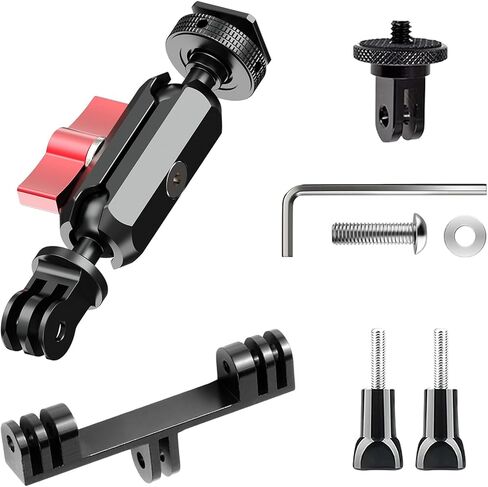Dual Cold Shoe Monitor Mount with 1/4" Screw, Rotatable Dual Ballhead Arm for LED Monitor Microphone, Compatible with DJI Osmo Action 6/5 Pro/4/3, Osmo 360, Insta 360 X5/X4, GoPro Hero 13/12,Pocket 3 in Kuwait