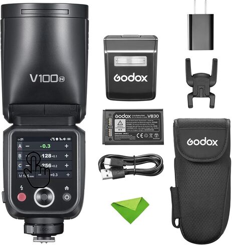 Godox V100 N V100-N 100Ws TTL Flash, 400 Full Power Flashes, 1.7s Recycle Time, 2.4G Wireless with External Flash, HSS Speedlight, Touchscreen Flash (Godox V100-N USA Version) in Kuwait