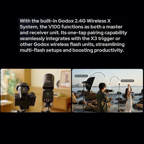 Godox V100 N V100-N 100Ws TTL Flash, 400 Full Power Flashes, 1.7s Recycle Time, 2.4G Wireless with External Flash, HSS Speedlight, Touchscreen Flash (Godox V100-N USA Version) in Kuwait