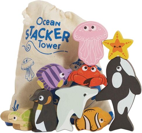 Le Toy Van Petilou Wooden Sunny Farm Stacking Animals and Bag | Farmyard Animal Building Blocks, Balancing Toy, Wooden Animal Toys for Toddlers, Suitable for 18 Months and Up in Kuwait