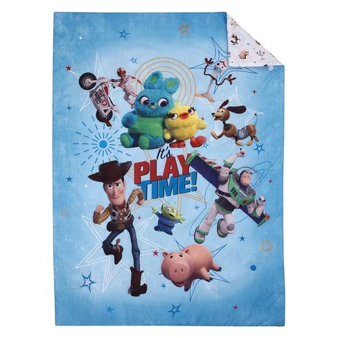 Disney Toy Story It's Play Time Blue, Green, Red, and Yellow, Woody and Buzz 4 Piece Toddler Bed Set - Comforter, Fitted Bottom Sheet, Flat Top Sheet, and Reversible Pillowcase in Kuwait