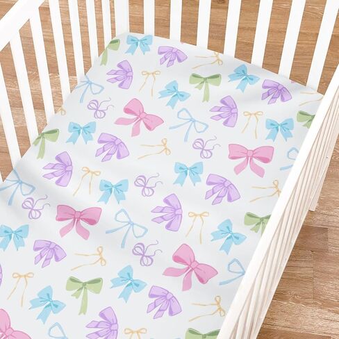 Spring Pastel Bows Fitted Baby Crib Sheets for Boys Girls 52"x28" Easter Bows Crib Mattress Covers Nursery Soft Breathable Colorful Bows Baby Sheets for Standard Crib and Toddler Bed Mattresses in Kuwait
