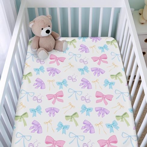 Spring Pastel Bows Fitted Baby Crib Sheets for Boys Girls 52"x28" Easter Bows Crib Mattress Covers Nursery Soft Breathable Colorful Bows Baby Sheets for Standard Crib and Toddler Bed Mattresses in Kuwait