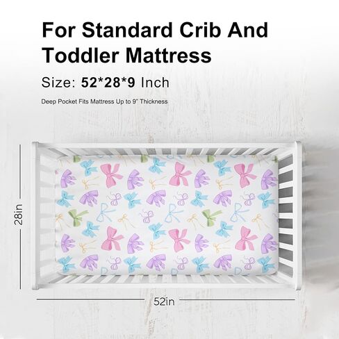 Spring Pastel Bows Fitted Baby Crib Sheets for Boys Girls 52"x28" Easter Bows Crib Mattress Covers Nursery Soft Breathable Colorful Bows Baby Sheets for Standard Crib and Toddler Bed Mattresses in Kuwait