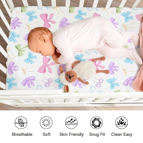 Spring Pastel Bows Fitted Baby Crib Sheets for Boys Girls 52"x28" Easter Bows Crib Mattress Covers Nursery Soft Breathable Colorful Bows Baby Sheets for Standard Crib and Toddler Bed Mattresses in Kuwait