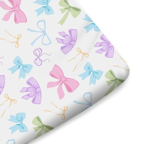 Spring Pastel Bows Fitted Baby Crib Sheets for Boys Girls 52"x28" Easter Bows Crib Mattress Covers Nursery Soft Breathable Colorful Bows Baby Sheets for Standard Crib and Toddler Bed Mattresses in Kuwait