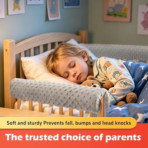 Toddlers' Bed Rail Protector, Children's Bed Guardrail Padding-Easy to Install,Enhanced Safety Mostly FitFits Floor, Bunk & Loft (Gray, 3PC) in Kuwait