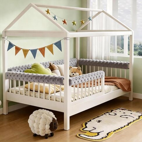 Toddlers' Bed Rail Protector, Children's Bed Guardrail Padding-Easy to Install,Enhanced Safety Mostly FitFits Floor, Bunk & Loft (Gray, 3PC) in Kuwait