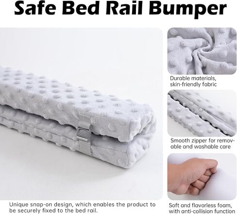 Toddlers' Bed Rail Protector, Children's Bed Guardrail Padding-Easy to Install,Enhanced Safety Mostly FitFits Floor, Bunk & Loft (Gray, 3PC) in Kuwait