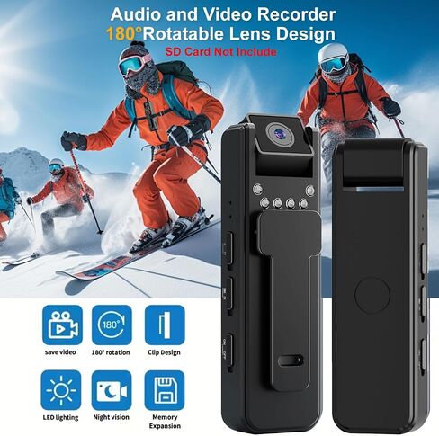 Mini Body Camera with Audio and Video Recording, Mini Wearable Body-Worn Action Camera, HD 1080P, Night Vision, Pocket Body Mount Anywhere Camcorder for Security, Work, and Travel Recording, Black in Kuwait
