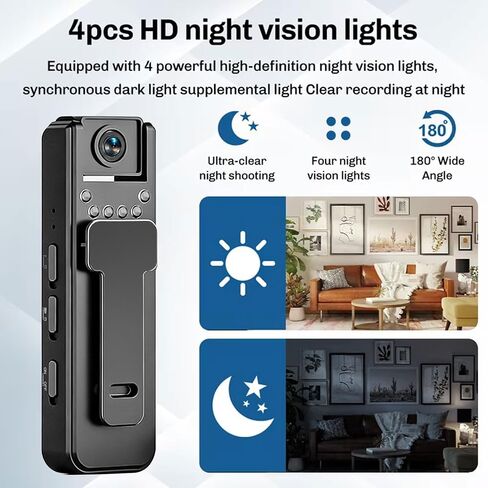 Mini Body Camera with Audio and Video Recording, Mini Wearable Body-Worn Action Camera, HD 1080P, Night Vision, Pocket Body Mount Anywhere Camcorder for Security, Work, and Travel Recording, Black in Kuwait