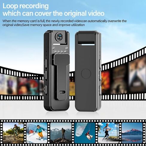 Mini Body Camera with Audio and Video Recording, Mini Wearable Body-Worn Action Camera, HD 1080P, Night Vision, Pocket Body Mount Anywhere Camcorder for Security, Work, and Travel Recording, Black in Kuwait