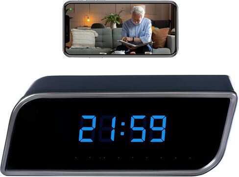 Hidden Camera Clock - Full HD 1085 Hidden Camera, WiFi Alarm Clock with Camera, Upgraded Nanny Cam Hidden Camera with Video Clear Night Vision Motion Detection, WiFi Nanny Cam for Home Indoor Security in Kuwait