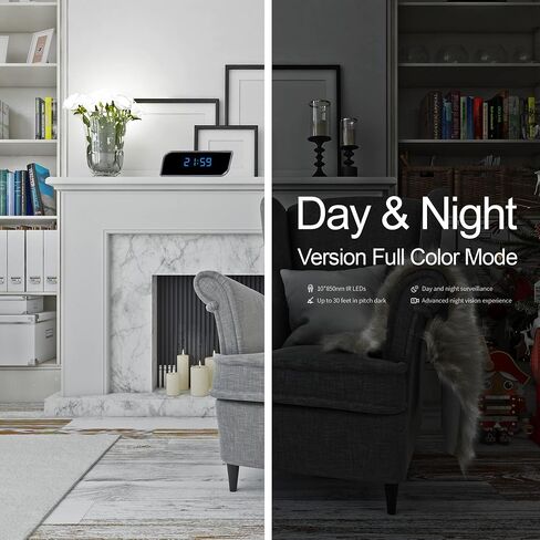 Hidden Camera Clock - Full HD 1085 Hidden Camera, WiFi Alarm Clock with Camera, Upgraded Nanny Cam Hidden Camera with Video Clear Night Vision Motion Detection, WiFi Nanny Cam for Home Indoor Security in Kuwait