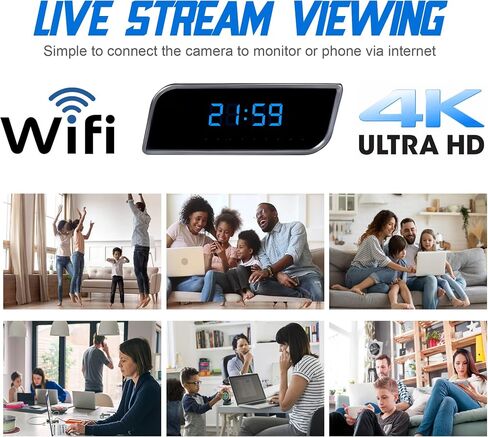 Hidden Camera Clock - Full HD 1085 Hidden Camera, WiFi Alarm Clock with Camera, Upgraded Nanny Cam Hidden Camera with Video Clear Night Vision Motion Detection, WiFi Nanny Cam for Home Indoor Security in Kuwait