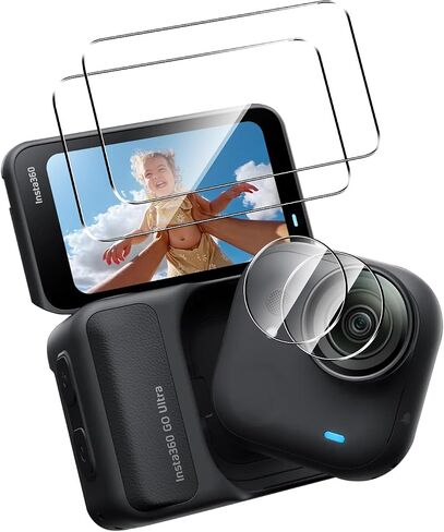 2 Pack Compatible with Insta360 Go Ultra Screen Protector + 2 Pack Camera Lens Protector,Full Coverage 9H Tempered Glass Film,HD Clear Scratch Resistant for Insta 360 Go Ultra Accessories in Kuwait