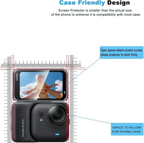 2 Pack Compatible with Insta360 Go Ultra Screen Protector + 2 Pack Camera Lens Protector,Full Coverage 9H Tempered Glass Film,HD Clear Scratch Resistant for Insta 360 Go Ultra Accessories in Kuwait