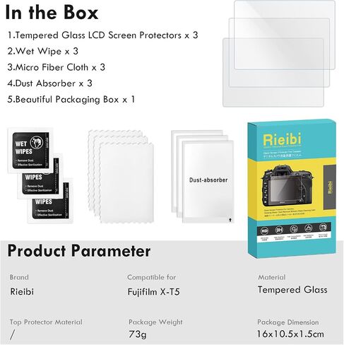 Rieibi (3 Packs) Screen Protector for Fuji XT5 X-T5, 0.25mm Fujifilm XT5 X-T5 Camera Tempered Glass Film for Fuji XT5 Accessories in Kuwait