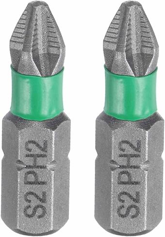 HARFINGTON 2pcs #2 Anti Slip Phillips Impact Screwdriver Bit PH2 1/4" Hex Shank 1" (25mm) Magnetic Cross Head Drill Bits Sandblasted S2 Steel Screw Driver Power Electric Tools, Gray/Green in Kuwait