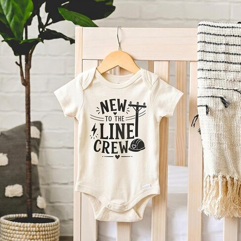 New To The Line Crew Lineman Baby Reveal Bodysuit (0-3 Months, Natural) | Lineman Pregnancy Announcement, Powerline Newborn Outfit, Electrician Dad Reveal, Grandparents Surprise, Utility Photo Prop in Kuwait