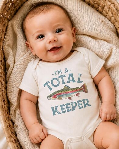 I'm A Total Keeper Rainbow Trout Baby Reveal Bodysuit (0-3 Months, Natural) | Pregnancy Announcement Outfit, Fly Fishing Newborn Clothes, Angler Baby Gift, Surprise For Grandparents, Neutral Photo Prop in Kuwait