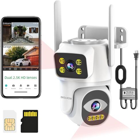 Dual-Lens 4G Cameras for Home Security, Pan/Tilt SmartSecurity Camera-Outdoor/Indoor, Color Night Vision,MotionTracking,24/7 Recording,2-Way Audio & Siren,IP65,SD/Cloud Storage in Kuwait