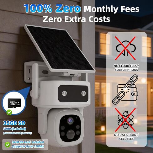 3 Years Free Data & No Monthly Fee 4G LTE Solar Cellular Security Camera Outdoor Wireless, No WiFi Needed, 360° PTZ, 2K Full Color Night Vision, Human Tracking, 2-Way Audio, 32GB SD Card, IP66 in Kuwait