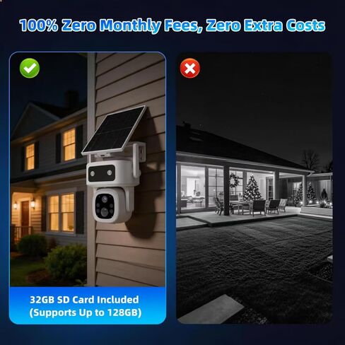 3 Years Free Data & No Monthly Fee 4G LTE Solar Cellular Security Camera Outdoor Wireless, No WiFi Needed, 360° PTZ, 2K Full Color Night Vision, Human Tracking, 2-Way Audio, 32GB SD Card, IP66 in Kuwait