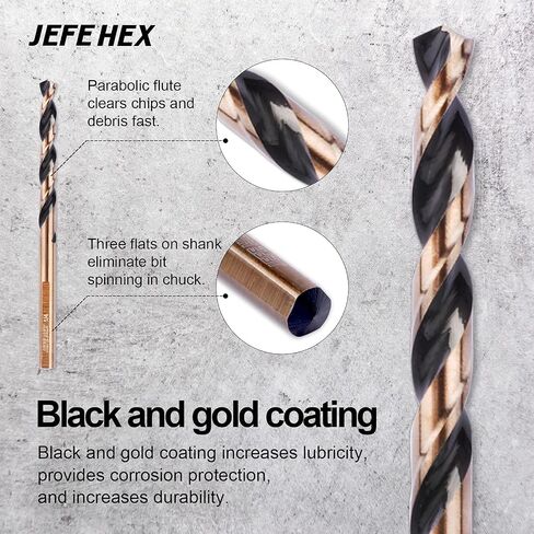 1/4" High Speed Steel Black & Gold Coated Drill Bit, Jobber Length with 3-Flat Shank, 135 Degree Split Point. Ideal for Steel, Wood and Plastics. Suitable for DIY & General Purpose Usage. (3 pcs) in Saudi Arabia