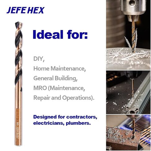 1/4" High Speed Steel Black & Gold Coated Drill Bit, Jobber Length with 3-Flat Shank, 135 Degree Split Point. Ideal for Steel, Wood and Plastics. Suitable for DIY & General Purpose Usage. (3 pcs) in Saudi Arabia
