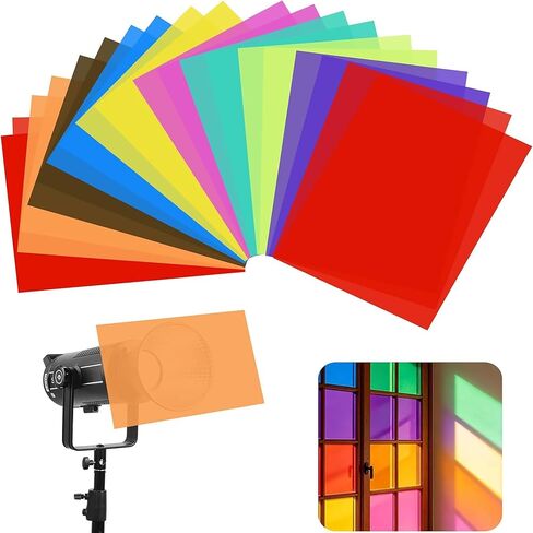 20 Pack Color Correction Gel Light Filter, 11.7x8.3 Inch Transparent PVC Film Sheets for Photography Studio Strobe Flash LED Light Reading, 9 Colors Lighting Gel for Party Stage Wedding Decor in Kuwait