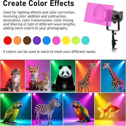 20 Pack Color Correction Gel Light Filter, 11.7x8.3 Inch Transparent PVC Film Sheets for Photography Studio Strobe Flash LED Light Reading, 9 Colors Lighting Gel for Party Stage Wedding Decor in Kuwait