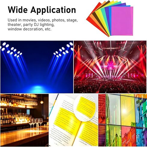 20 Pack Color Correction Gel Light Filter, 11.7x8.3 Inch Transparent PVC Film Sheets for Photography Studio Strobe Flash LED Light Reading, 9 Colors Lighting Gel for Party Stage Wedding Decor in Kuwait