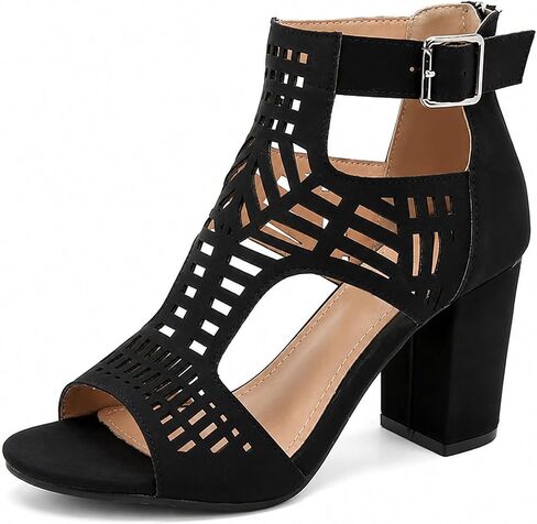 SO SIMPOK Women’s Chunky Heel Sandals,Cutout Peep Toe Dressy Sandals | Stable block heel with cutout upper and easy side zipper in Kuwait