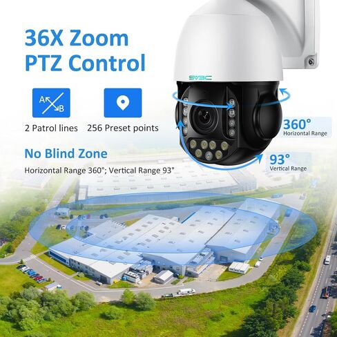SV3C PTZ POE Camera Outdoor, 36X Zoom 360° Auto Tracking 4K IP Wired Camera | Person Vehicle Motion Detection, Floodlight Color Night Vision, 2 Way Audio, Camhipro, Presets, RTSP BlueIris, 24/7 Recording in Kuwait
