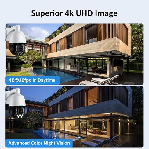 SV3C PTZ POE Camera Outdoor, 36X Zoom 360° Auto Tracking 4K IP Wired Camera | Person Vehicle Motion Detection, Floodlight Color Night Vision, 2 Way Audio, Camhipro, Presets, RTSP BlueIris, 24/7 Recording in Kuwait