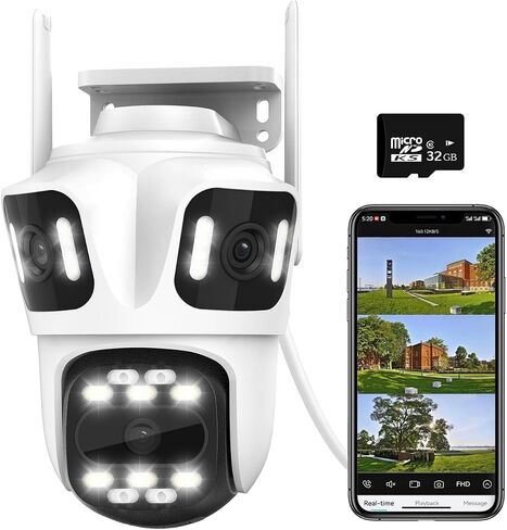 3 In 1 Outdoor Indoor Camera, 3MP Wired Pan/Tilt Security Wi-Fi Camera | 32GB Local Storage, Free AI Detection, Motion Tracking, 360°View, Color Night Vision, 2 Way Audio, No Subscription in Kuwait