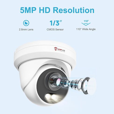 Anpviz 2-Pack 5MP PoE IP Camera, Turret Security IP Camera Outdoor Wired | Smart Color Night Vision, AI Human Motion Detection, Built-in Mic, NDAA, Requires NVR, NOT Work Independently in Kuwait