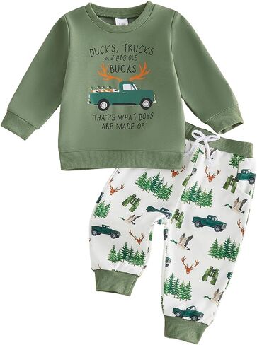 Baby Boy Clothes Toddler Fall Winter Outfit Dinosaur Letter Truck Long Sleeve Sweatshirt Tops Joggers Pants 2Pcs Set in Kuwait