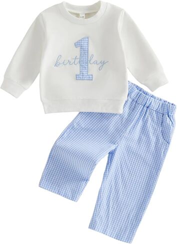 Baby Boy First Birthday Outfit 1 Birthday Letter Embroidery Long Sleeve Sweatshirt Pullover Tops and Pants Set in Saudi Arabia