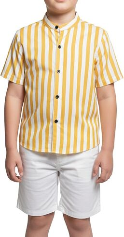 Toddler Boys and Girls Summer Outfits, Twill Cotton Striped Shirt and Shorts Set - 1 to 6 Years in Kuwait
